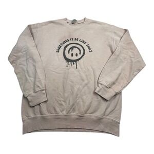Gildan Heavy Blend‎ Sweatshirt Crewneck Graphic Print Beige Size M